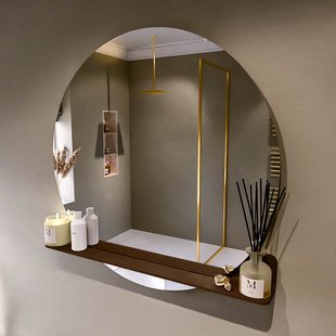 MONDIAZ SPOT spiegel rond 100cm met Spiegelplanchet kleur Rust.