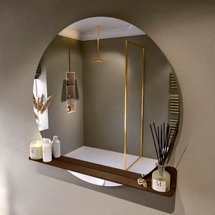 MONDIAZ SPOT spiegel rond 110cm met Spiegelplanchet kleur Rust.