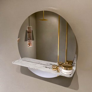 MONDIAZ SPOT spiegel rond 50cm met Spiegelplanchet kleur Glace.