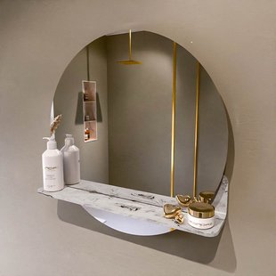 MONDIAZ SPOT spiegel rond 60cm met Spiegelplanchet kleur Glace.