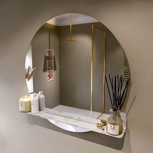 MONDIAZ SPOT spiegel rond 90cm met Spiegelplanchet kleur Glace.