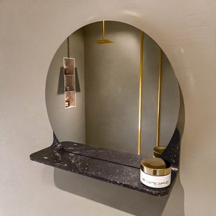 MONDIAZ SPOT spiegel rond 40cm met Spiegelplanchet kleur Lava.