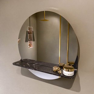 MONDIAZ SPOT spiegel rond 50cm met Spiegelplanchet kleur Lava.