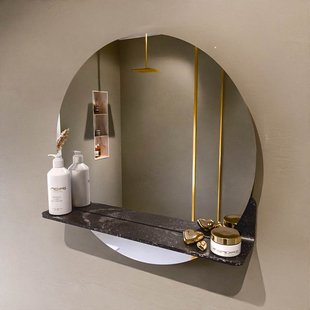 MONDIAZ SPOT spiegel rond 60cm met Spiegelplanchet kleur Lava.