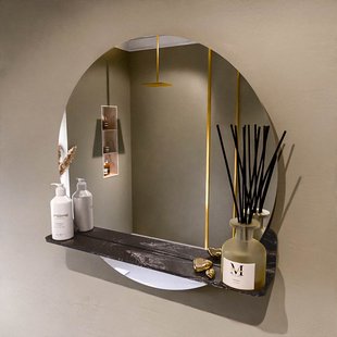 MONDIAZ SPOT spiegel rond 70cm met Spiegelplanchet kleur Lava.