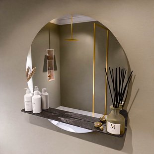 MONDIAZ SPOT spiegel rond 80cm met Spiegelplanchet kleur Lava.