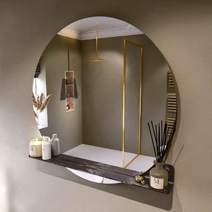 MONDIAZ SPOT spiegel rond 110cm met Spiegelplanchet kleur Lava.