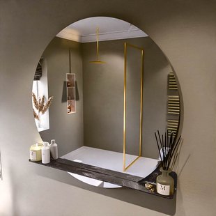 MONDIAZ SPOT spiegel rond 120cm met Spiegelplanchet kleur Lava.