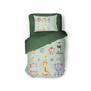 Eleganzzz Kinder Dekbedovertrek Micropercal Savanne Safari - green 140x220|240cm