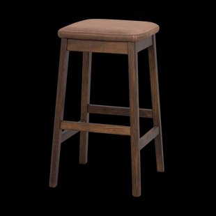 Livermore eikenhouten barkruk donkerbruin met bruin kunstleer zitkussen - 68 cm