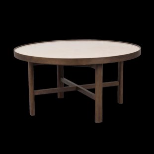 Marsden ronde houten salontafel bruin met beige keramieken tafelblad - Ø 90 cm