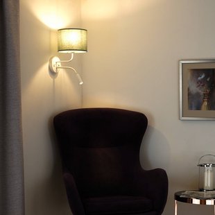 Duolla Wandlamp roller, stof, wit/sage, leeslampje