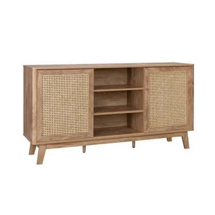 sweeek - Dressoir met 2 schuifdeuren en planken met hout- en