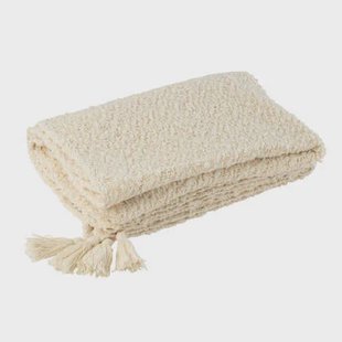 J-Line plaid Kwasten - katoen - creme - 180 x 130 cm