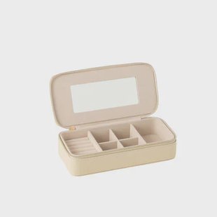 J-Line juwelendoos Rechthoek + spiegel - kunstleder - beige