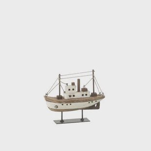 J-Line decoratie Boot Op Voet - hout - naturel|wit - small