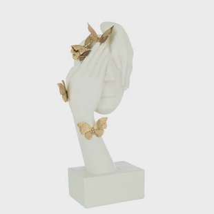 J-Line decoratie Gezicht Vlinders Staander - polyresin - wit