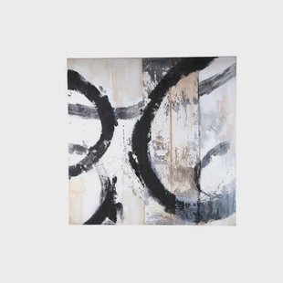 PTMD Jor Black Canvas Circle Painted Wall Panel Square