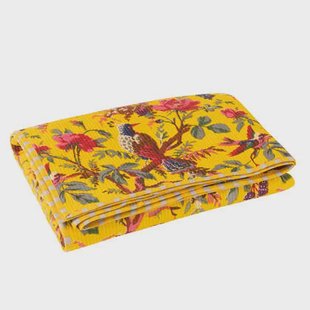 J-Line deken Vogels|Bloemen - katoen|fluweel - geel