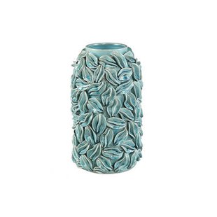 PTMD Zubeda Blue Round Glazed Ceramic Pot With Leaves L