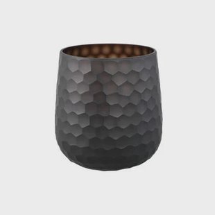 PTMD Eboney Brown Round Glass Vase Circle Pattern Low