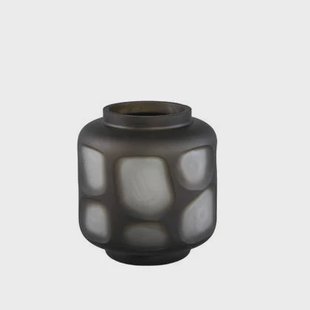 PTMD Azize Green Carved Glass Round Vase On Base S