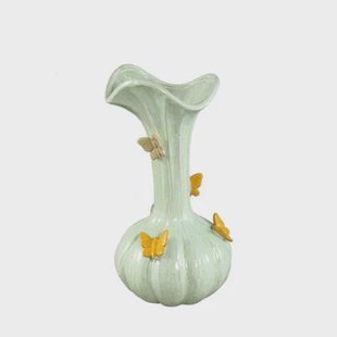 PTMD Tamarae Green Ceramic Flowy Vase W Butterfly L