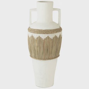J-Line vaas + Handvaten Motief - terracotta|gras - wit|naturel - 100 cm hoog