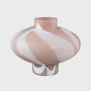 PTMD Nuhin Cream Glass Vase White Stripes Round On Base