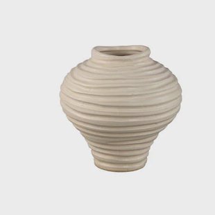 PTMD Mickie Beige Round Bulb Ceramic Vase Ribbed M