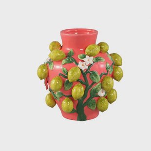 PTMD Stacy Pink Ceramic Jar Vase With Lemons On Twig PTMD Stacy Pink Ceramic Jar Vase With Lemons On Twig