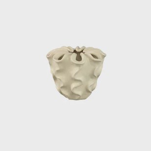 PTMD Rudie Cream Matt Ceramic Pot With Wavy Print S PTMD Rudie Cream Matt Ceramic Pot With Wavy Print S