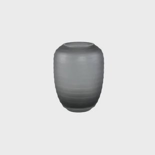 PTMD Nadah Grey Round Ribbed Glass Vase Low