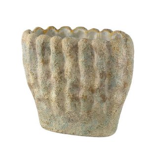 PTMD Contina Green Oval Cement Pot Thick Wavy L