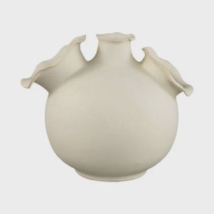 PTMD Umme Cream Round Glazed Ceramic Vase Wavy Edges M