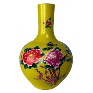 Fine Asianliving Chinese Vaas Geel Bloemen Pioenen