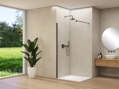 Inloopdouche Van Rijn Products ST01 90x200 cm 8 mm Helder Glas Incl. Beslag met Muurprofiel en Stabilisatiestang Mat Zwart