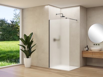 Inloopdouche Van Rijn Products ST01 90x200 cm 8 mm Satijnglas Incl. Beslag met Muurprofiel en Stabilisatiestang Mat Zwart