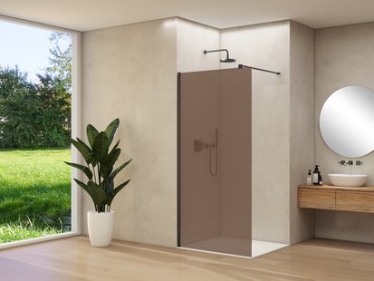 Inloopdouche Van Rijn Products ST01 90x200 cm 8 mm Brons Rookglas Incl. Beslag met Muurprofiel en Stabilisatiestang Mat Zwart