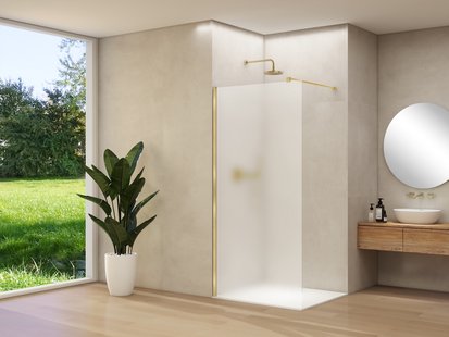 Inloopdouche Van Rijn Products ST01 90x200 cm 8 mm Satijnglas Incl. Beslag met Muurprofiel en Stabilisatiestang Geborsteld Messing