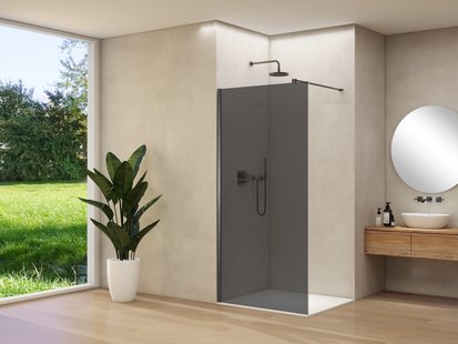 Inloopdouche Van Rijn Products ST01 100x200 cm 8 mm Rookglas Incl. Beslag met Muurprofiel en Stabilisatiestang Geborsteld Gunmetal