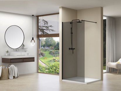 Inloopdouche Van Rijn Products ST01 120x200 cm 8 mm Brons Rookglas Incl. Beslag met Muurprofiel en Stabilisatiestang Geborsteld Gunmetal