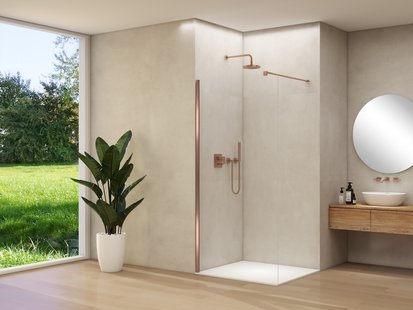 Inloopdouche Van Rijn Products ST01 80x200 cm 8 mm Helder Glas Incl. Beslag met Muurprofiel en Stabilisatiestang Geborsteld Koper