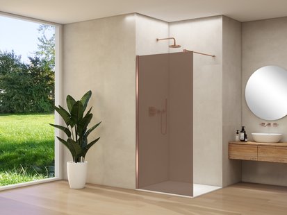 Inloopdouche Van Rijn Products ST01 90x200 cm 8 mm Brons Rookglas Incl. Beslag met Muurprofiel en Stabilisatiestang Geborsteld Koper