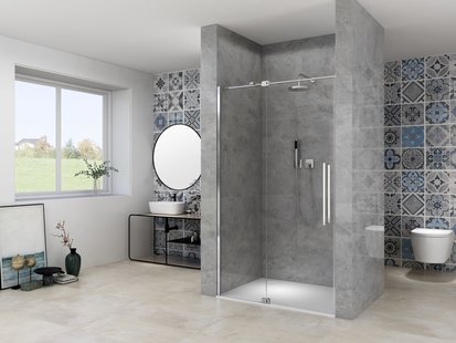 Nisdeur Van Rijn Products ST08 Draaideur 2-Delig 100x200 cm 8 mm Helder Glas Incl. Muurprofiel, Greep en Stabilisatiestang Chroom