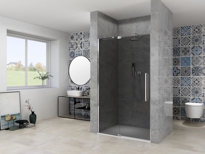 Nisdeur Van Rijn Products ST08 Draaideur 2-Delig 100x200 cm 8 mm Rookglas Incl. Muurprofiel, Greep en Stabilisatiestang Chroom