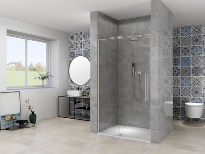 Nisdeur Van Rijn Products ST08 Draaideur 2-Delig 90x200 cm 8 mm Helder Glas Incl. Muurprofiel, Greep en Stabilisatiestang RVS