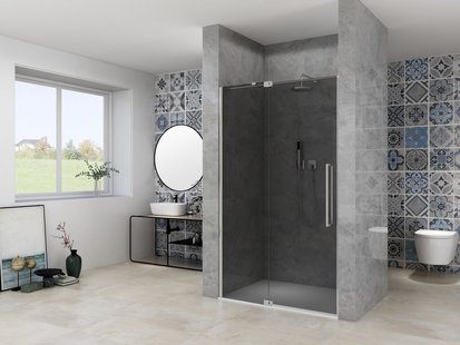 Nisdeur Van Rijn Products ST08 Draaideur 2-Delig 90x200 cm 8 mm Rookglas Incl. Muurprofiel, Greep en Stabilisatiestang RVS