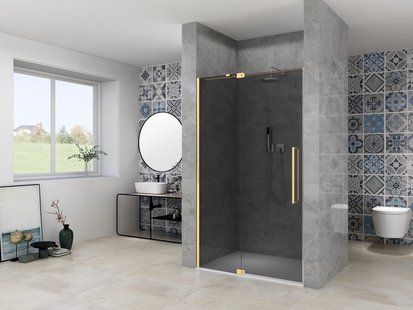 Nisdeur Van Rijn Products ST08 Draaideur 2-Delig 140x200 cm 8 mm Rookglas Incl. Muurprofiel, Greep en Stabilisatiestang Mat Messing