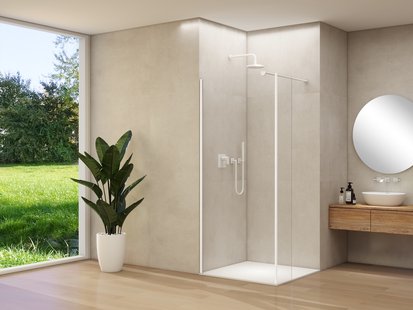 Inloopdouche Van Rijn Products ST01 Met Haaks Deel L&R 120x200 cm 8 mm Helder Glas Incl. Stabilisatiestang Mat Wit